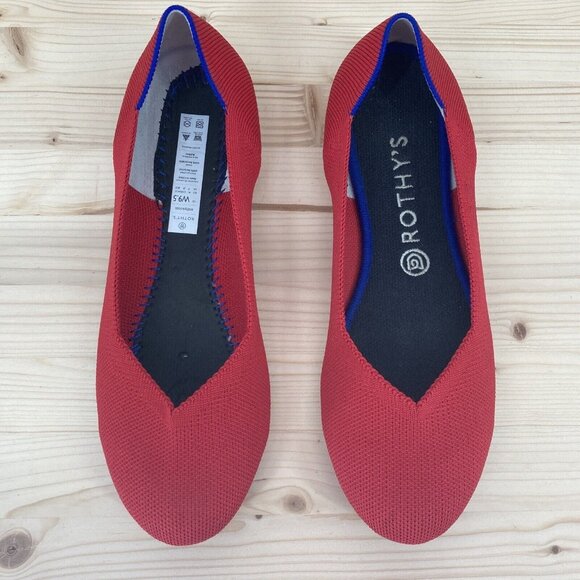 Rothy's Chili Red The Flat Womens Size 9.5 Cap Toe Ballerina Slip On Shoes - Picture 2 of 11